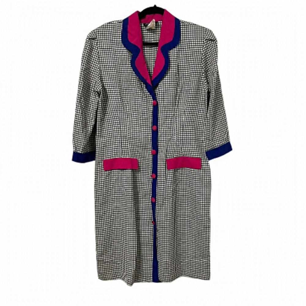 VINTAGE CJ Selections Colorblock Gingham Long Blazer Dress fits like a M/L